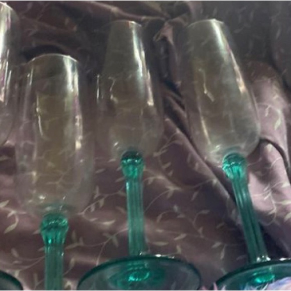 Vintage teal wine flutes set of 5